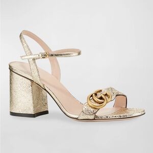GUCCI Marmont Metallic GG Block High-Heel Women Sandals (Size:9),So Comfortable